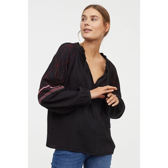 Embroidered blouse top H&M black new - Picture 1 of 3